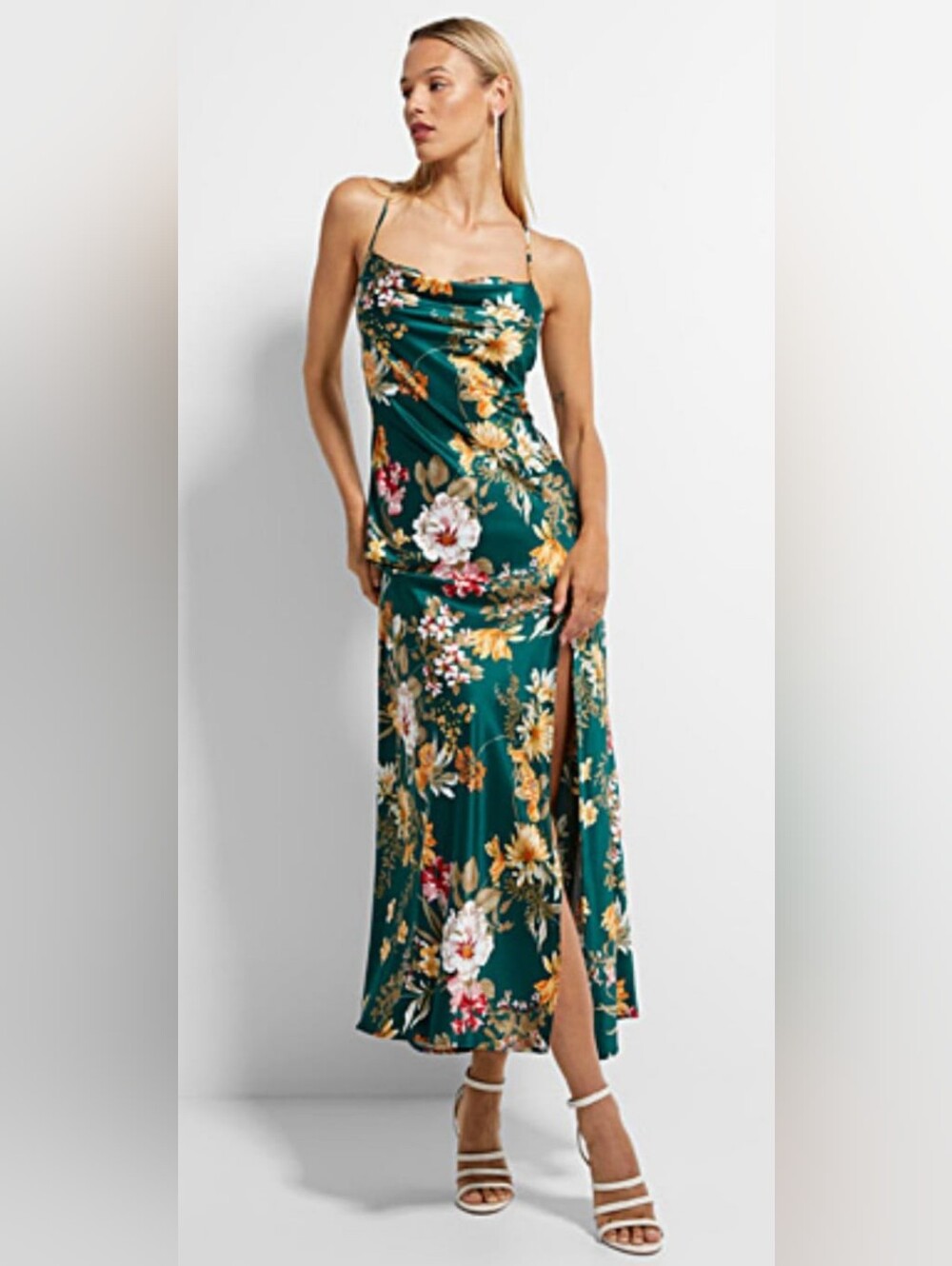 12th Tribe Natalia Esmerald Floral Maxi Slip Dress